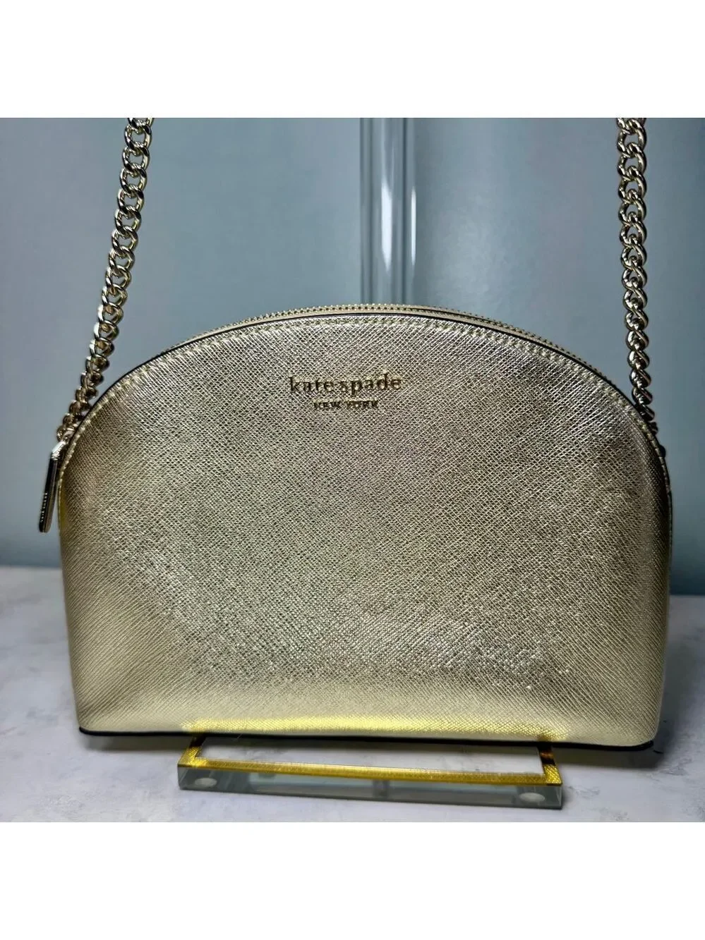 Kate Spade Spencer Metallic Double Zip Crossbody Bag Gold
